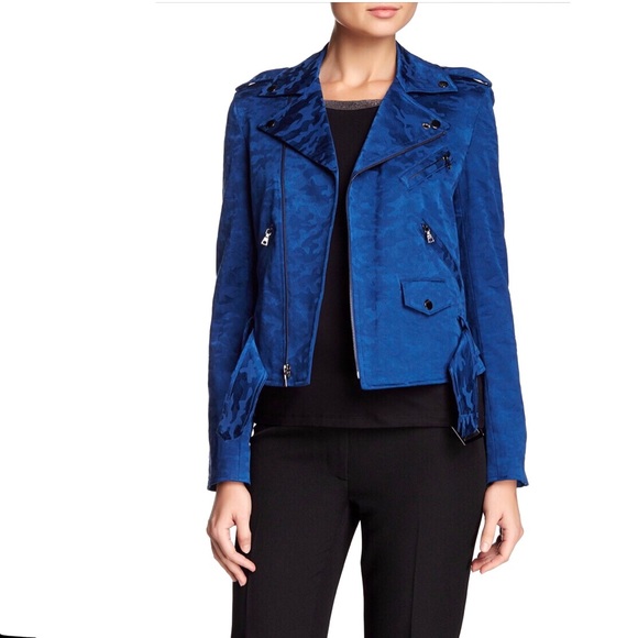 Anne Klein Jackets & Blazers - Anne Klein Blue Camouflage Moto Biker Zip Front Buckle Front Jacket Size 8